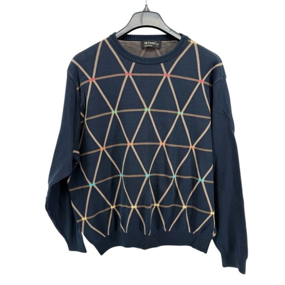 St. Croix Shop Geometric Sweater Mens Large Pre-Owned Pullover Cotton Made n USA